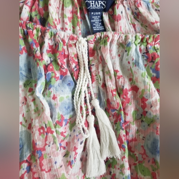 Chaps/ Boho Flowy Floral Print Top w/Tassle Tie Front - Picture 5 of 7